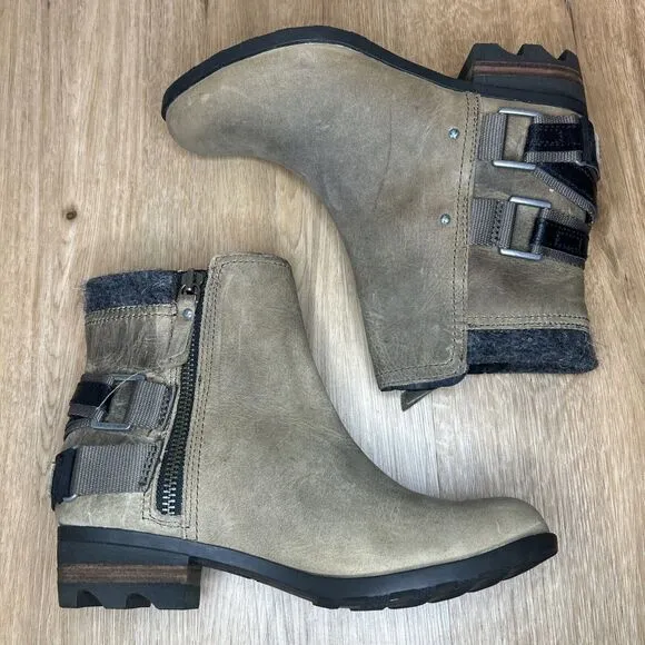 Sorel Women's 8 Lolla Buckle Ankle Snow Boots Zip Flat Brown Waterproof