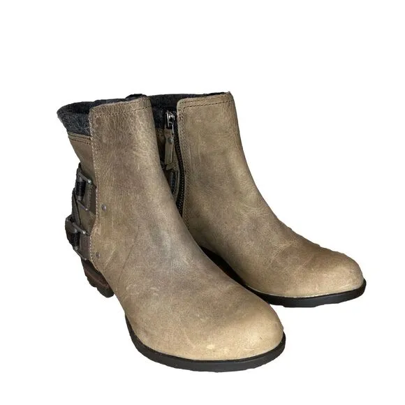 Sorel Women's 8 Lolla Buckle Ankle Snow Boots Zip Flat Brown Waterproof