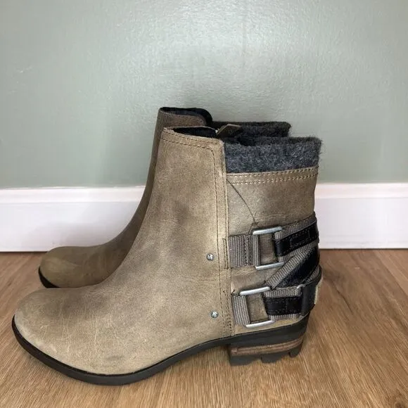 Sorel Women's 8 Lolla Buckle Ankle Snow Boots Zip Flat Brown Waterproof