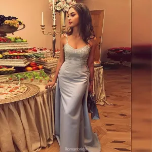 Spaghetti Straps Sweep Train Detachable Prom Dresses with Appliques, PD0649