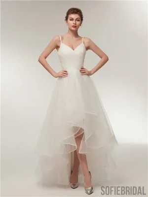 Spaghetti Straps V-neck Lace up Back Long Organza Wedding Dresses, WD0460