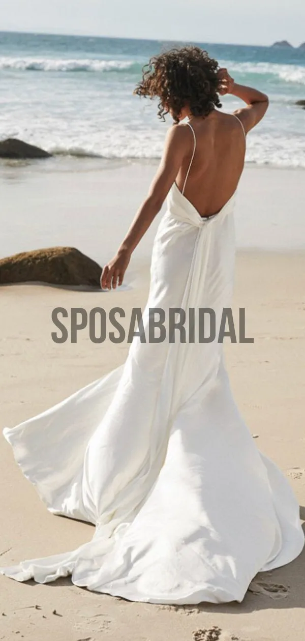 Spaghetti Straps V-Neck Simple Cheap Wedding Dresses WD0524