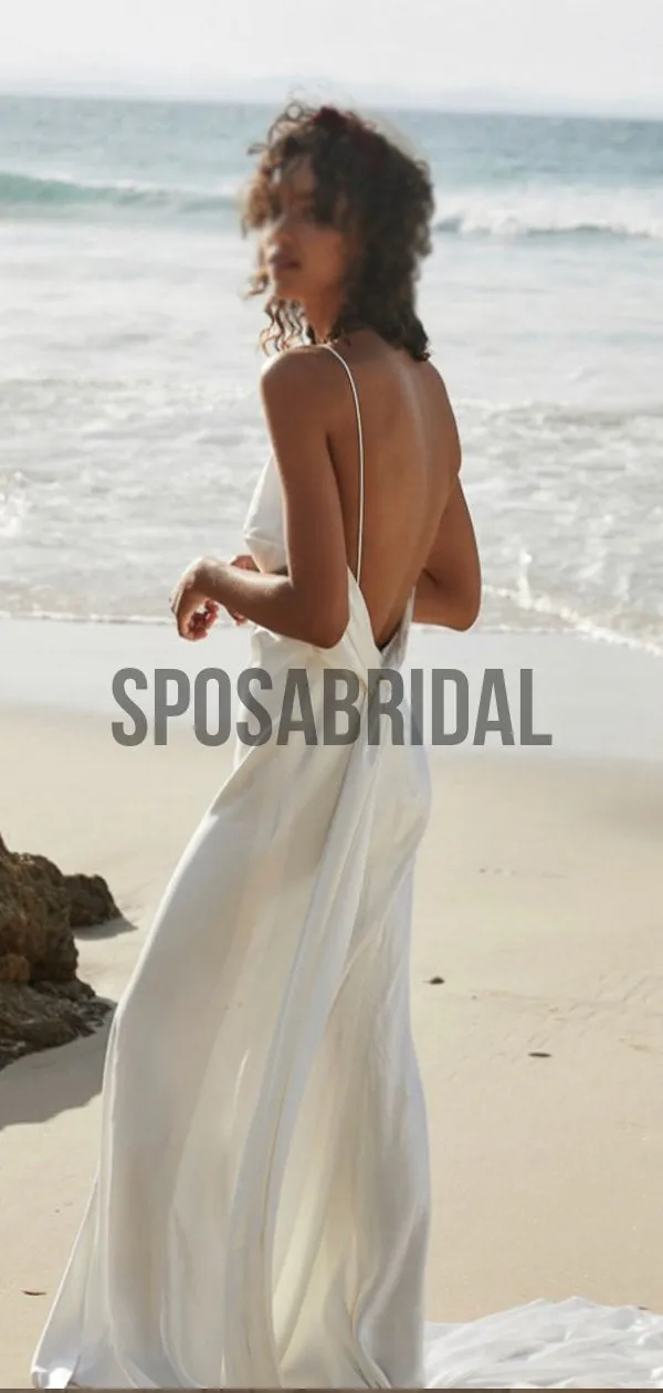 Spaghetti Straps V-Neck Simple Cheap Wedding Dresses WD0524