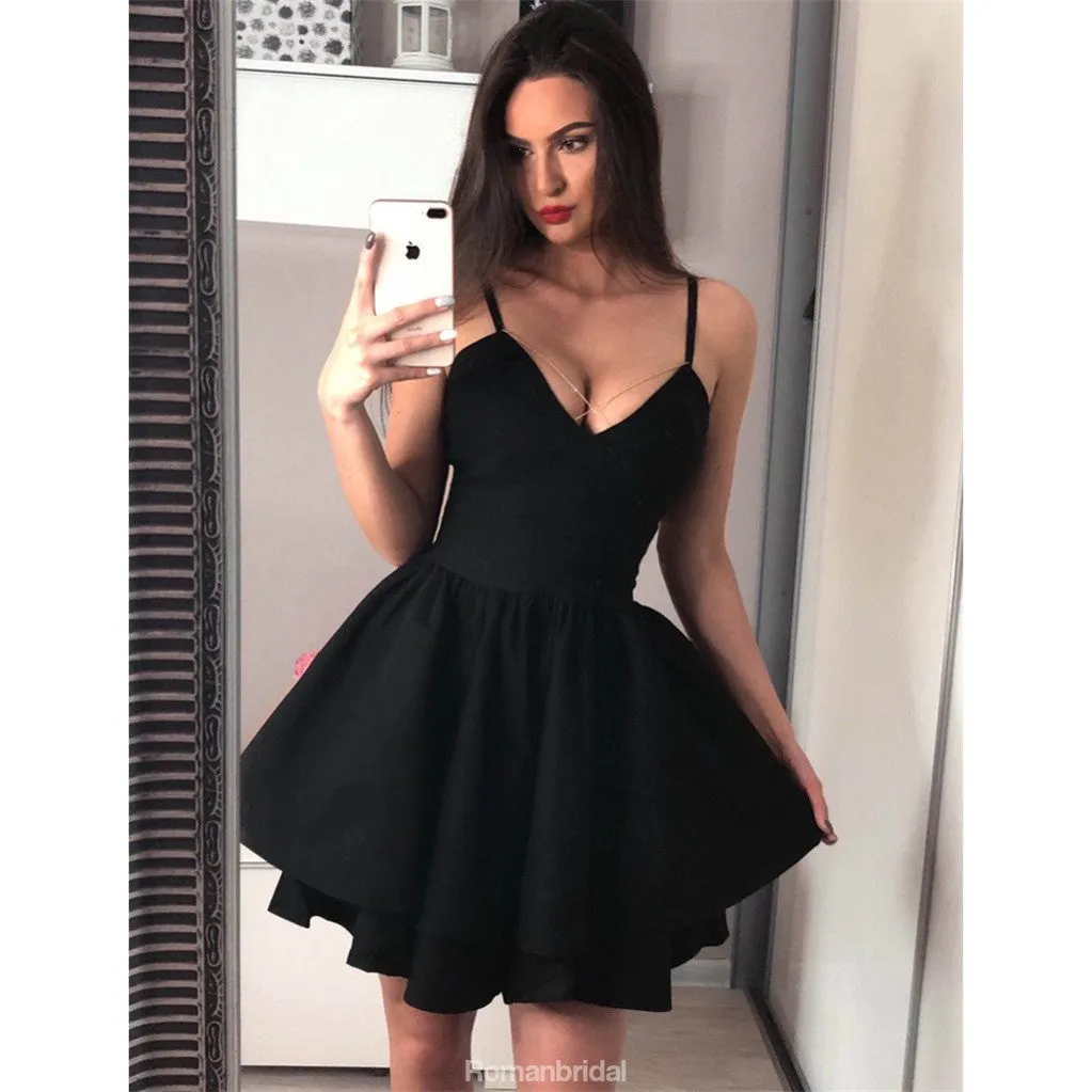 Spaghetti Straps V-neck Simple Sexy Short Cheap Homecoming Dresses, HD0448