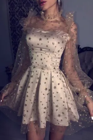 Sparkly Long Sleeves A-line Round Neck Sequins Homecoming Dress | Short Party Dresses, SH429