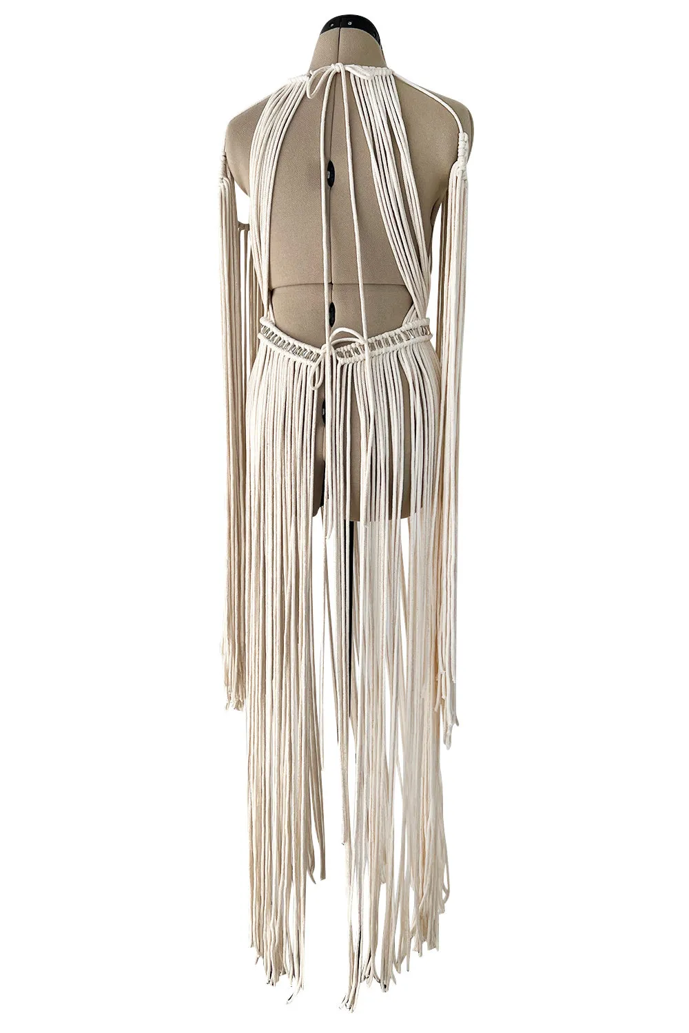 Spectacular Vintage Unlabeled Hand Made Rope & Silver Metal Bead Macrame Overpiece Dress