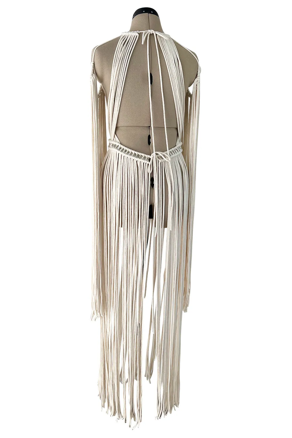 Spectacular Vintage Unlabeled Hand Made Rope & Silver Metal Bead Macrame Overpiece Dress