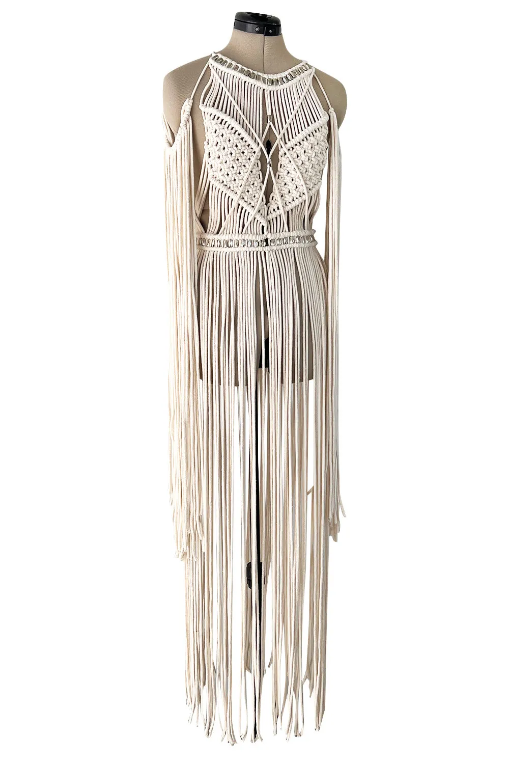Spectacular Vintage Unlabeled Hand Made Rope & Silver Metal Bead Macrame Overpiece Dress