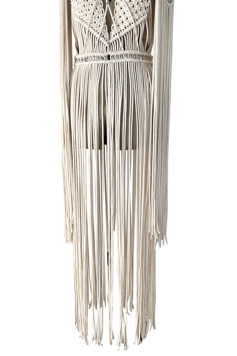 Spectacular Vintage Unlabeled Hand Made Rope & Silver Metal Bead Macrame Overpiece Dress