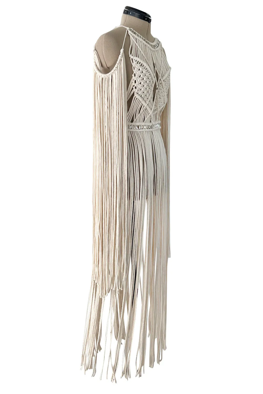 Spectacular Vintage Unlabeled Hand Made Rope & Silver Metal Bead Macrame Overpiece Dress