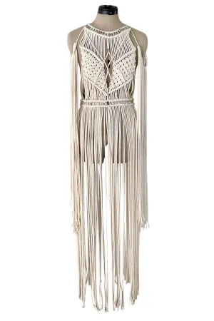 Spectacular Vintage Unlabeled Hand Made Rope & Silver Metal Bead Macrame Overpiece Dress