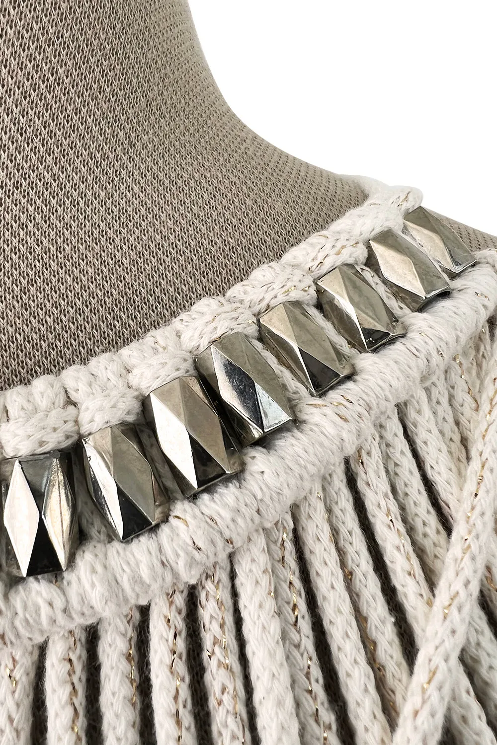 Spectacular Vintage Unlabeled Hand Made Rope & Silver Metal Bead Macrame Overpiece Dress
