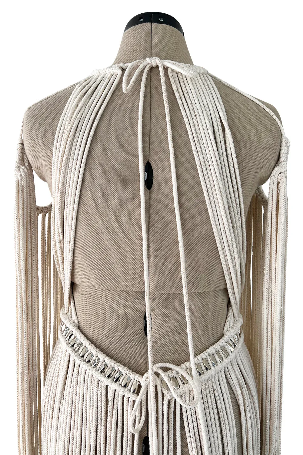 Spectacular Vintage Unlabeled Hand Made Rope & Silver Metal Bead Macrame Overpiece Dress