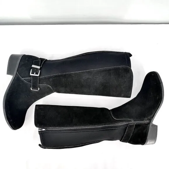 Sporto Chance Black Suede Leather Stretch Water Resistant Tall Riding Boots 10W