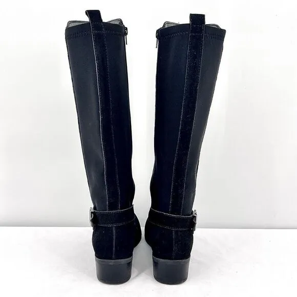 Sporto Chance Black Suede Leather Stretch Water Resistant Tall Riding Boots 10W