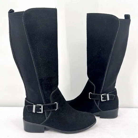 Sporto Chance Black Suede Leather Stretch Water Resistant Tall Riding Boots 10W