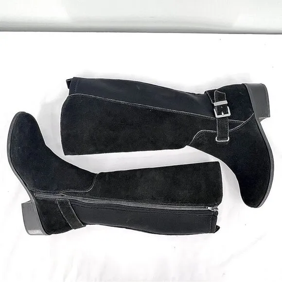 Sporto Chance Black Suede Leather Stretch Water Resistant Tall Riding Boots 10W