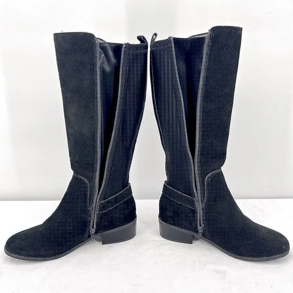 Sporto Chance Black Suede Leather Stretch Water Resistant Tall Riding Boots 10W