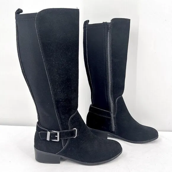 Sporto Chance Black Suede Leather Stretch Water Resistant Tall Riding Boots 10W