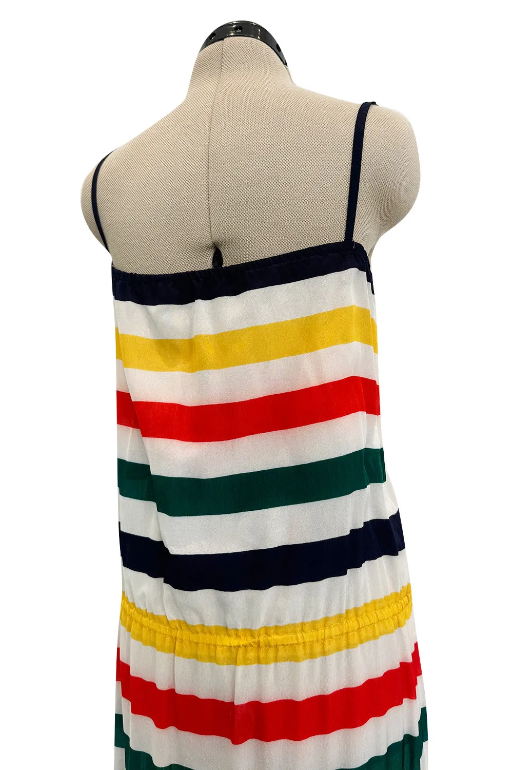 Spring 1977 Christian Dior by Marc Bohan Runway Documented White Silk & Multi Coloured Stripe Dress
