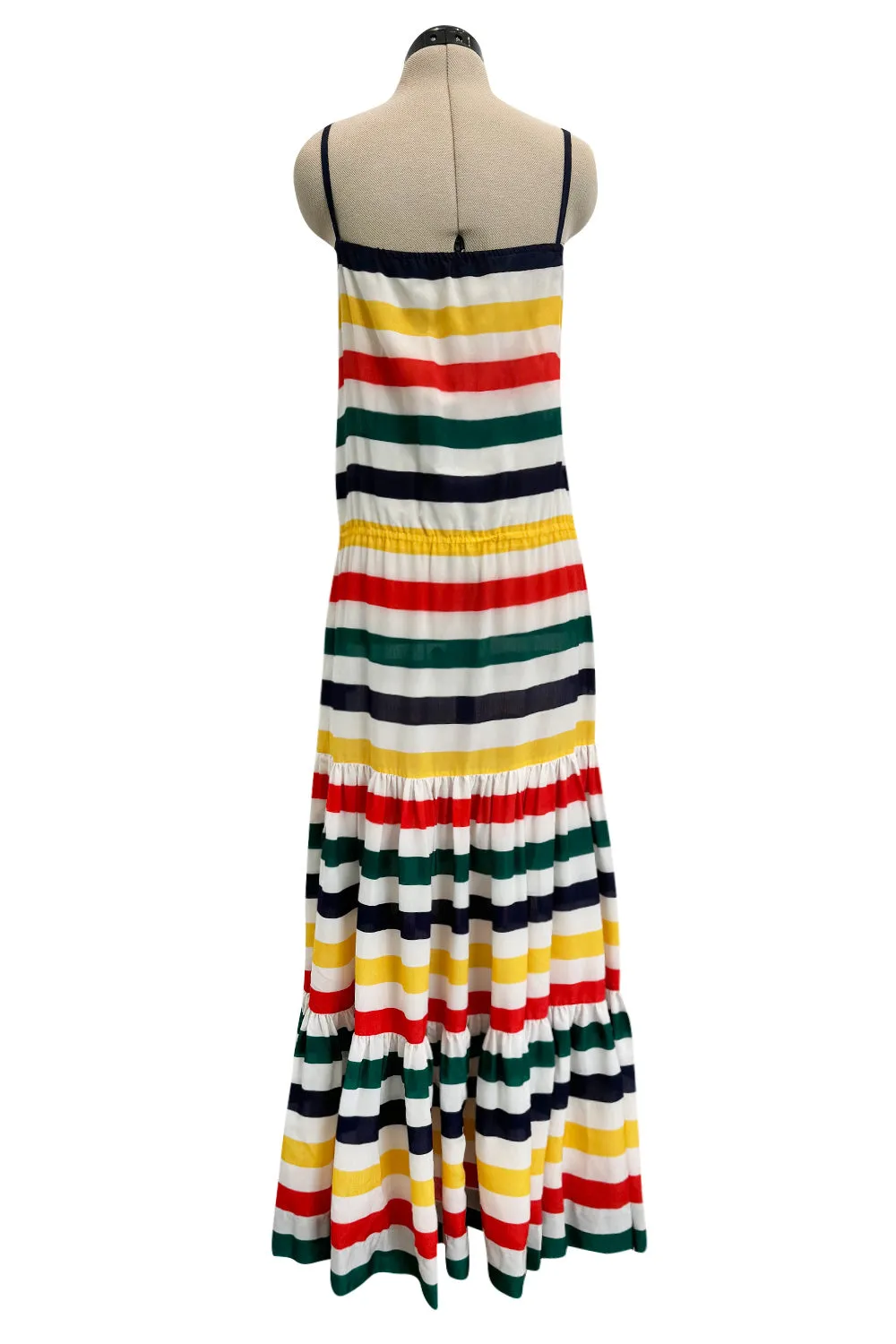 Spring 1977 Christian Dior by Marc Bohan Runway Documented White Silk & Multi Coloured Stripe Dress