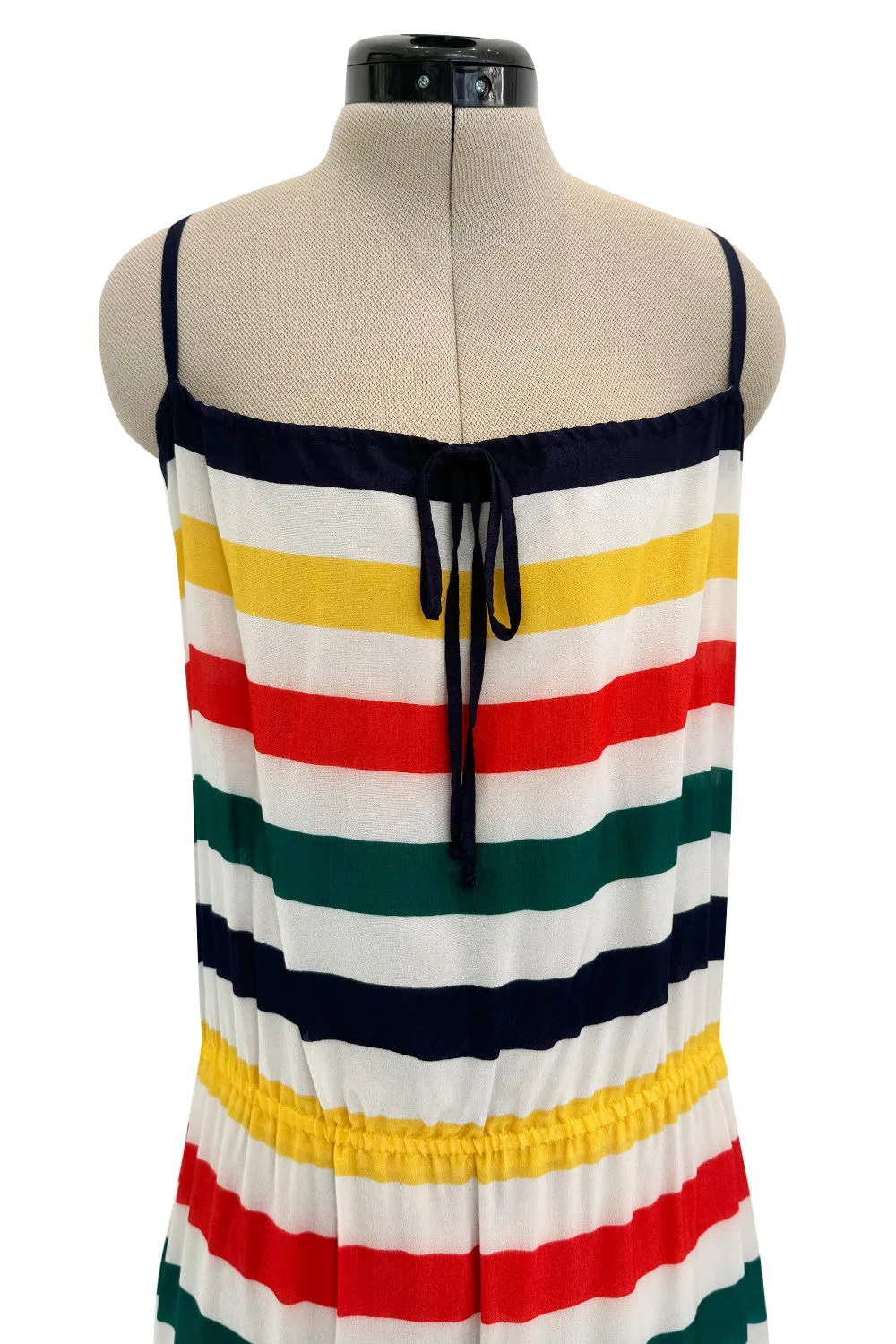 Spring 1977 Christian Dior by Marc Bohan Runway Documented White Silk & Multi Coloured Stripe Dress