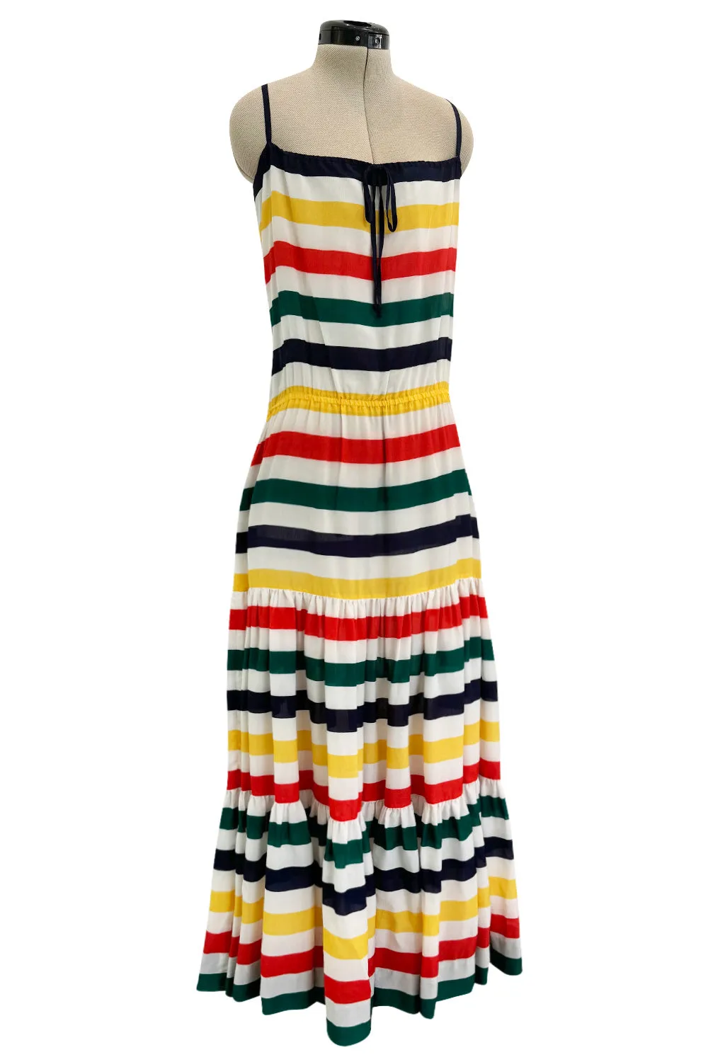Spring 1977 Christian Dior by Marc Bohan Runway Documented White Silk & Multi Coloured Stripe Dress