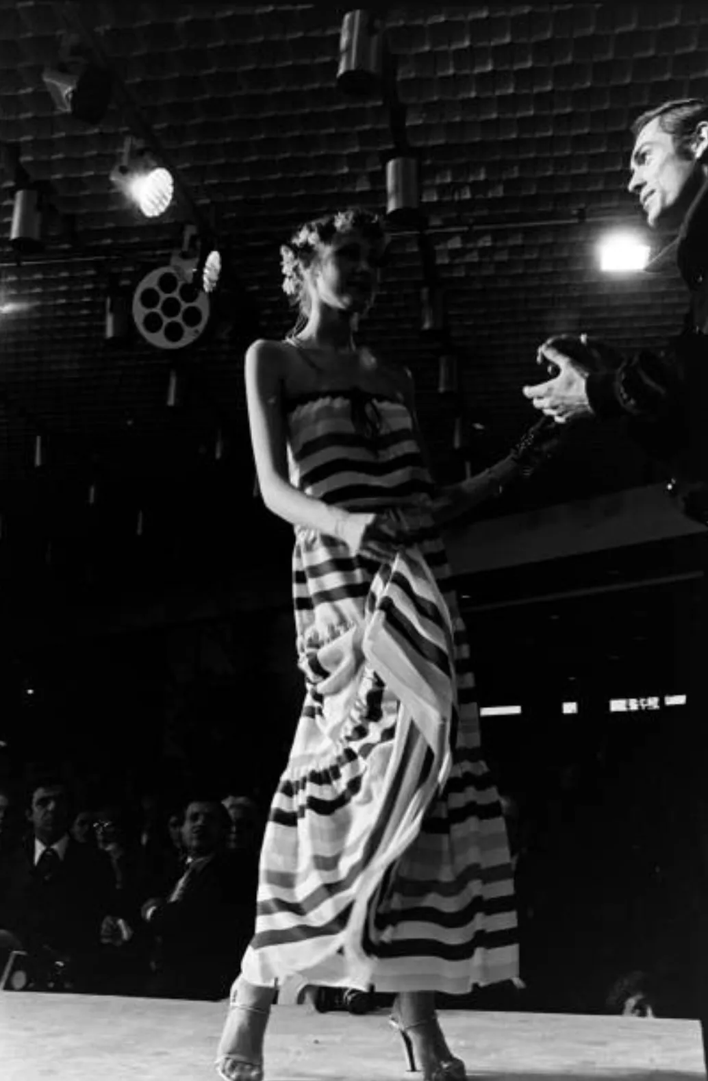 Spring 1977 Christian Dior by Marc Bohan Runway Documented White Silk & Multi Coloured Stripe Dress