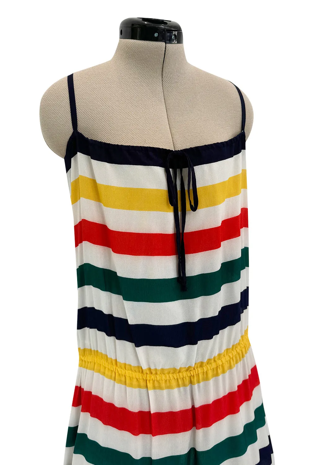 Spring 1977 Christian Dior by Marc Bohan Runway Documented White Silk & Multi Coloured Stripe Dress