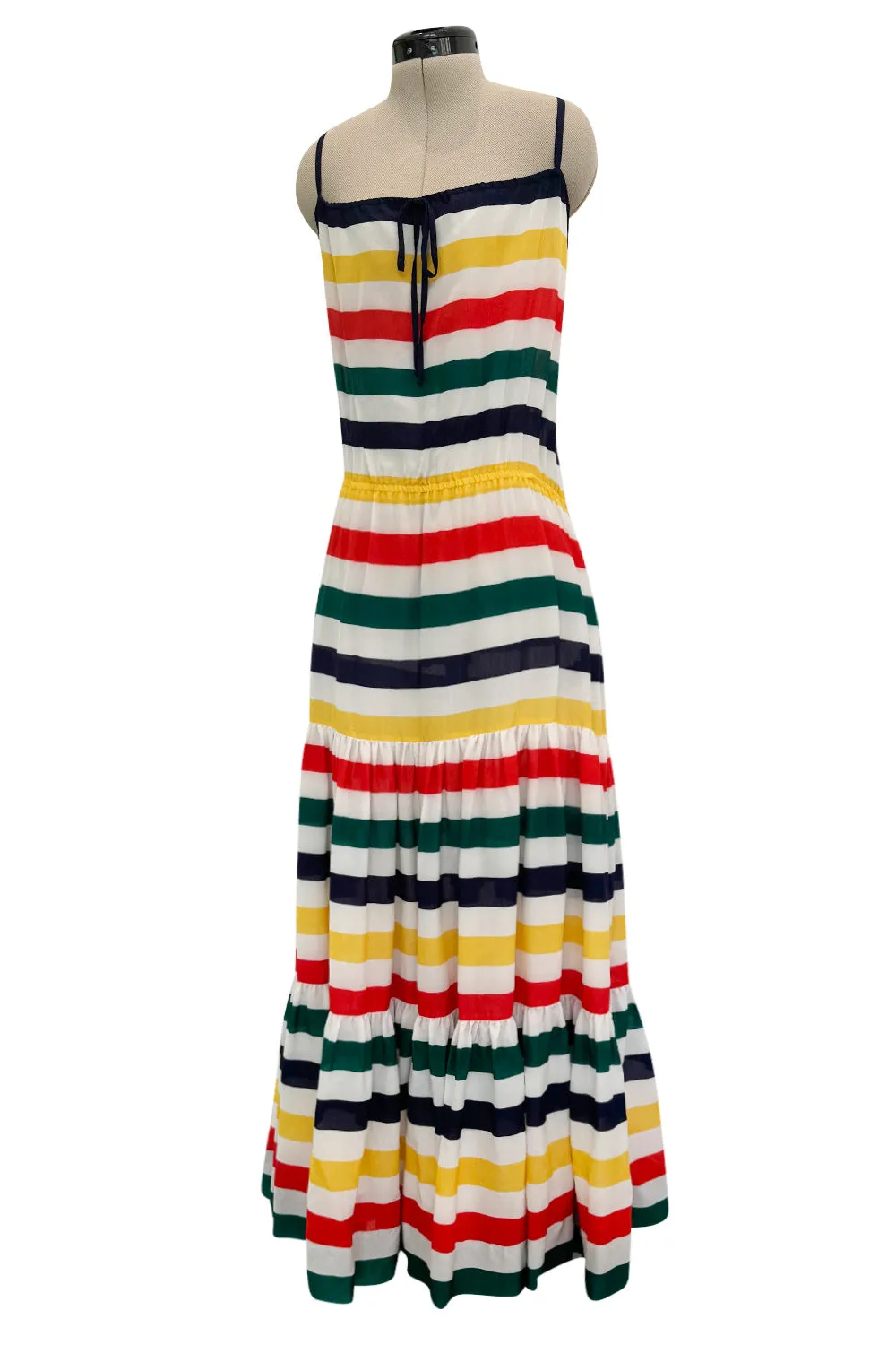 Spring 1977 Christian Dior by Marc Bohan Runway Documented White Silk & Multi Coloured Stripe Dress