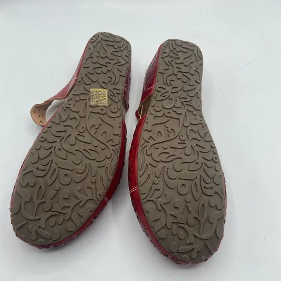 Spring Step Red Mules with Perforated Leather Design