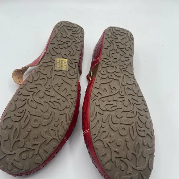 Spring Step Red Mules with Perforated Leather Design