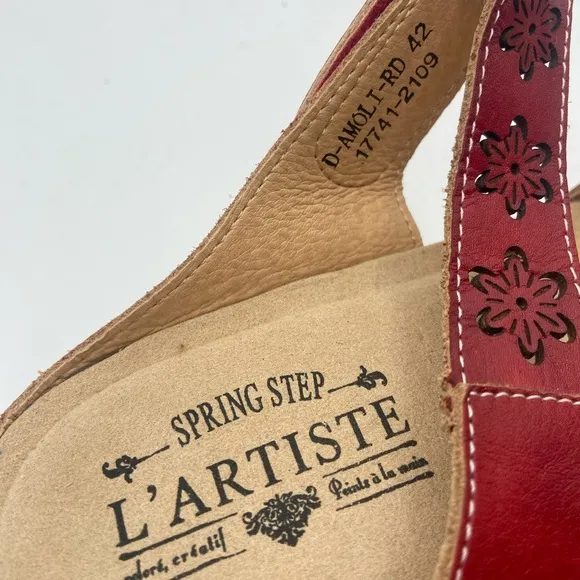 Spring Step Red Mules with Perforated Leather Design