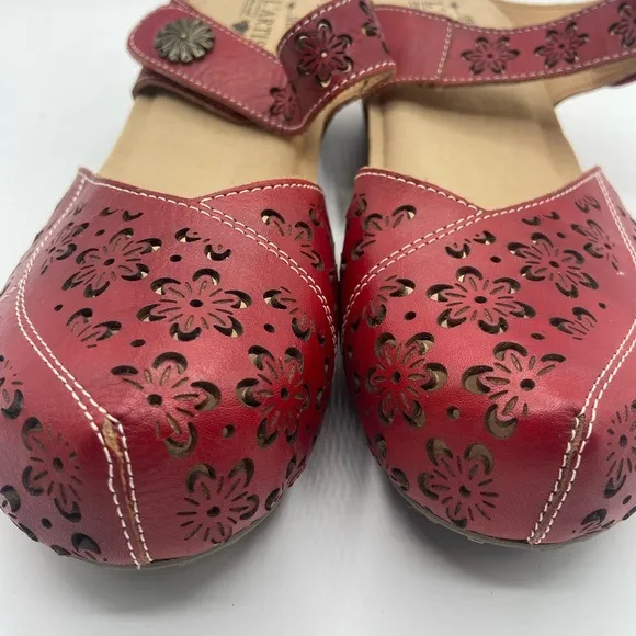 Spring Step Red Mules with Perforated Leather Design