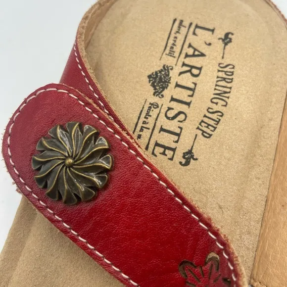Spring Step Red Mules with Perforated Leather Design