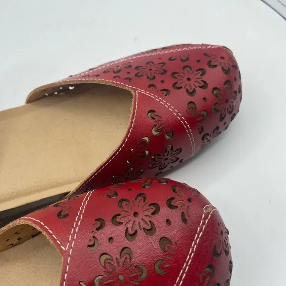 Spring Step Red Mules with Perforated Leather Design
