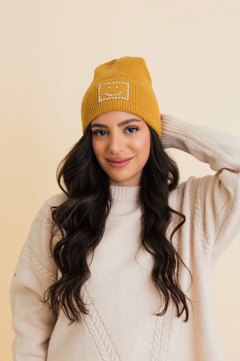 Square Sparkle Smiles Ribbed Beanie