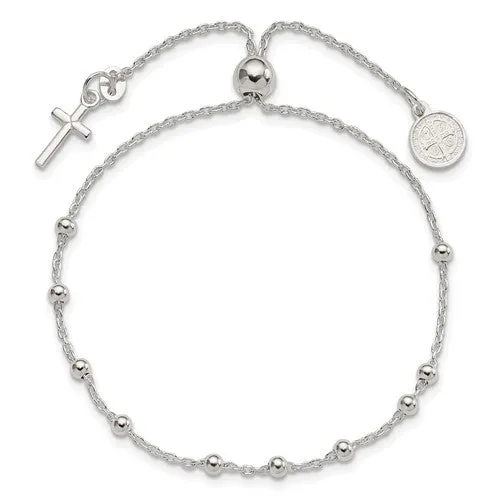 Sterling Silver Adjustable St. Benedict Rosary Bolo Bracelet