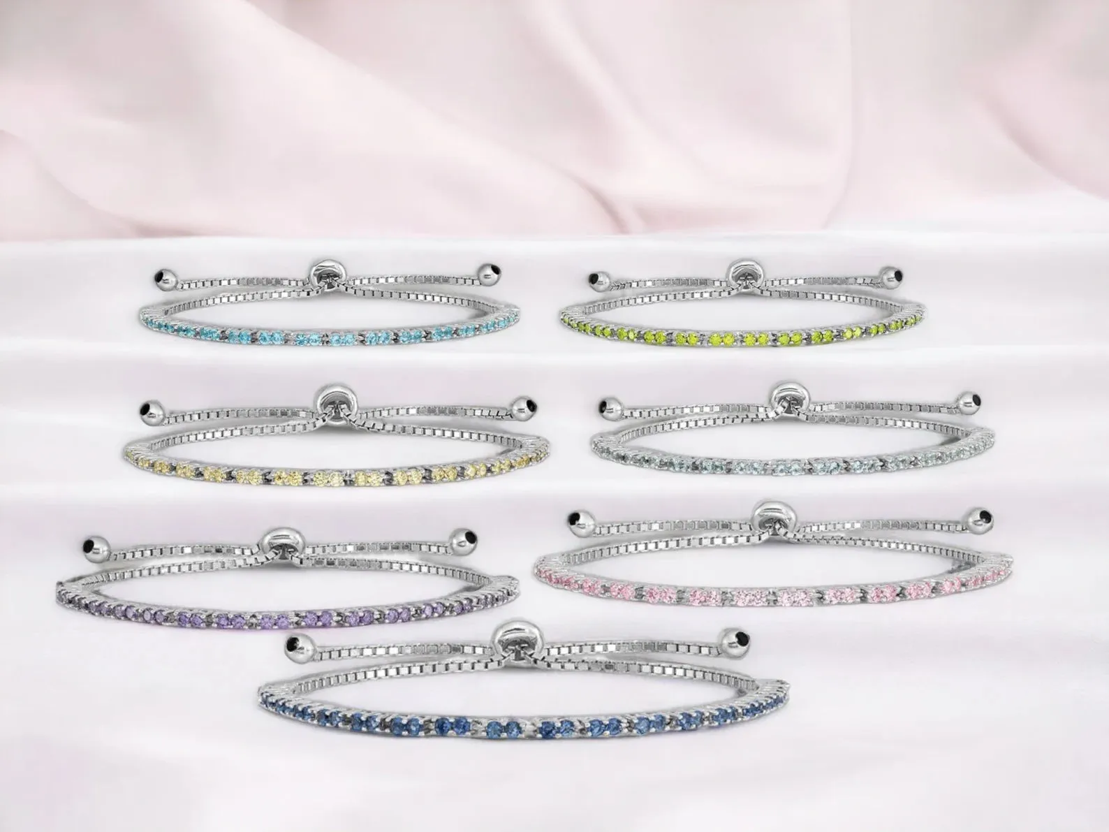 Sterling Silver Birthstone CZ Adjustable Bolo Bracelets