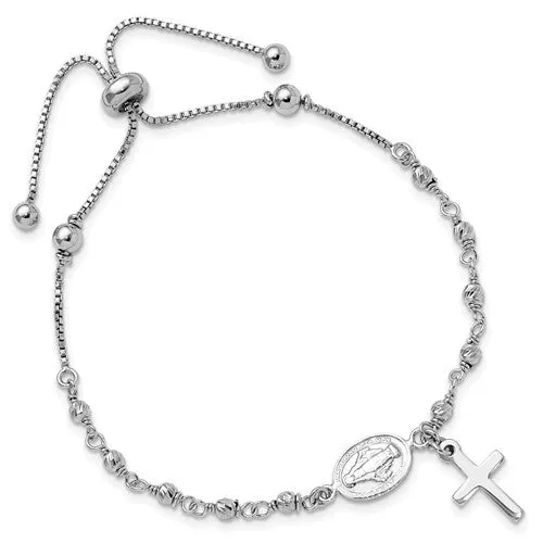 Sterling Silver Cross Dangle Rosary Adjustable Bolo Bracelet
