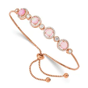 Sterling Silver Rose-Tone Opal   CZ Halo Bracelet