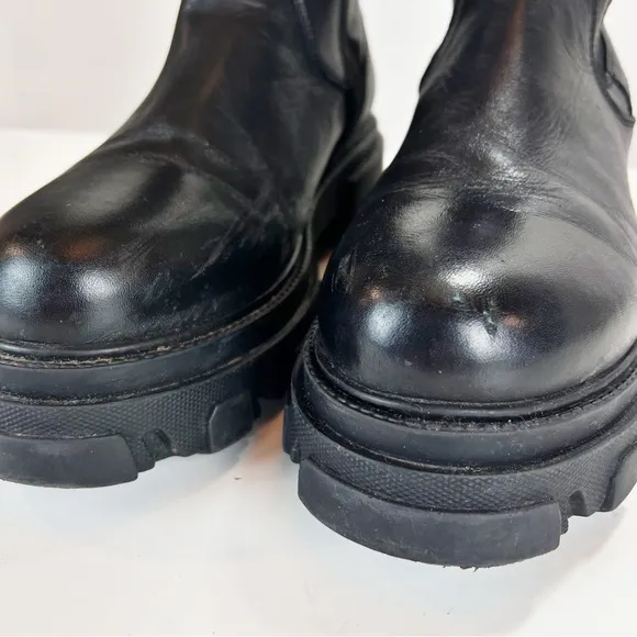 Steve Madden Esma Knee High Boots Sz 10 Black Leather Biker Grunge Retro Chunky