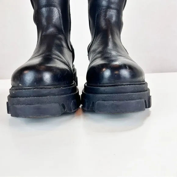 Steve Madden Esma Knee High Boots Sz 10 Black Leather Biker Grunge Retro Chunky