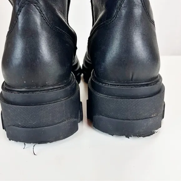 Steve Madden Esma Knee High Boots Sz 10 Black Leather Biker Grunge Retro Chunky
