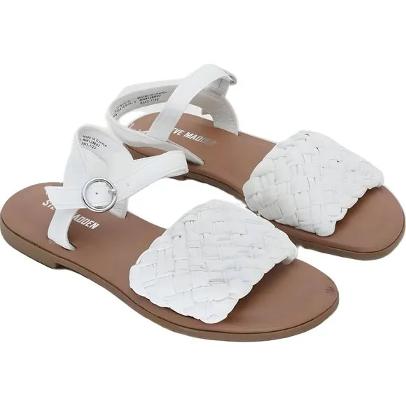 Steve Madden Karina Girls' White Ankle Strap Sandals Sz 5 Fast Shipping