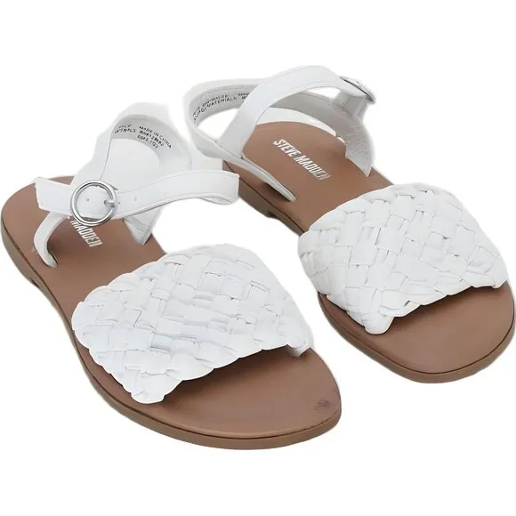 Steve Madden Karina Girls' White Ankle Strap Sandals Sz 5 Fast Shipping