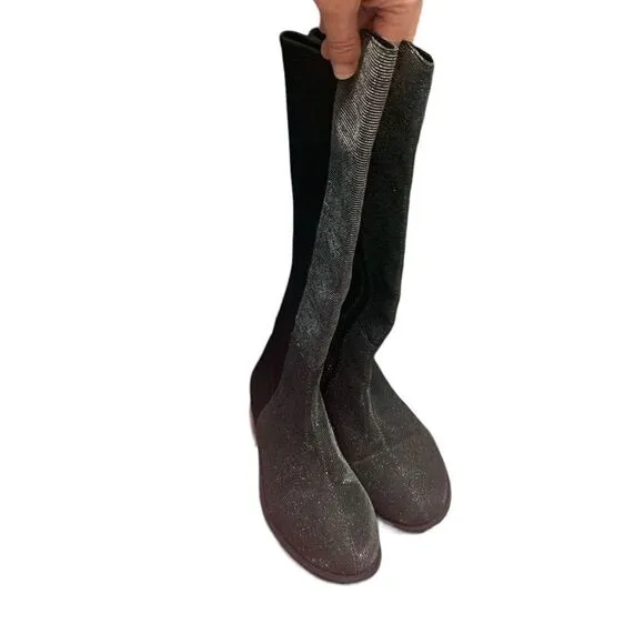 Stuart Weitzman 5050 Shimmer &amp; Black Noir Boots Size 5 (Girls)