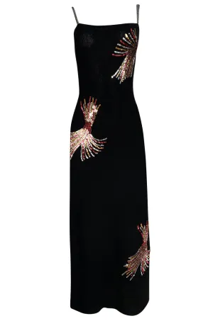 Stunning 1970s Adolfo Black Knit w Sequin & Rhinestone Detailing Dress