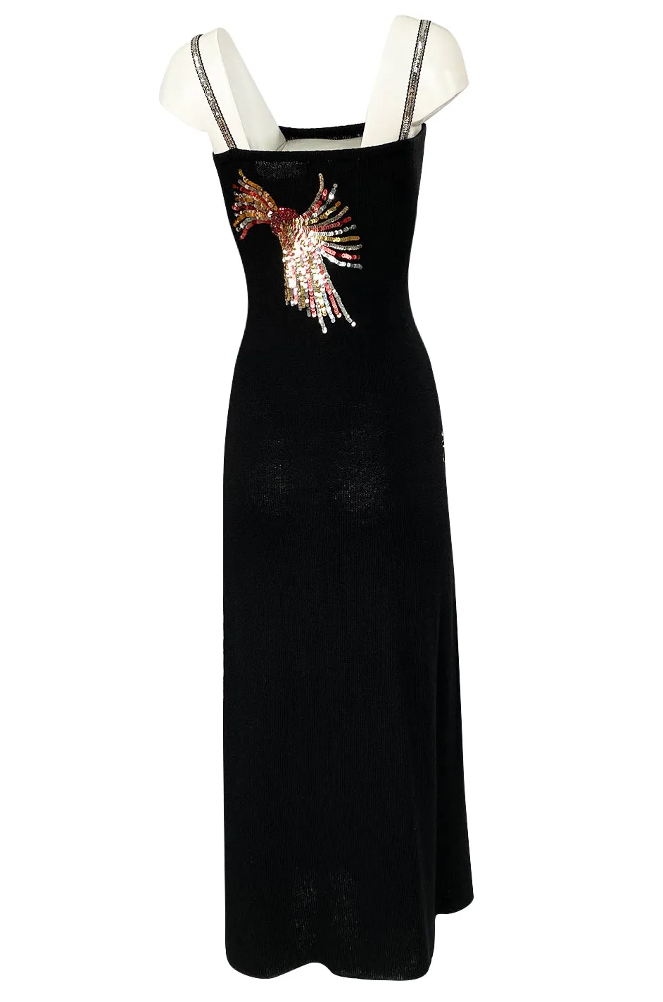 Stunning 1970s Adolfo Black Knit w Sequin & Rhinestone Detailing Dress
