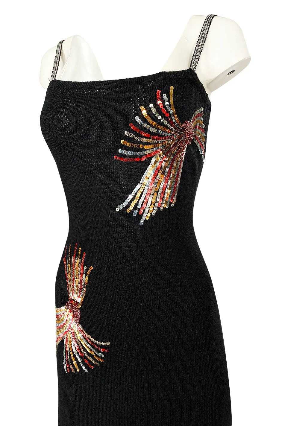Stunning 1970s Adolfo Black Knit w Sequin & Rhinestone Detailing Dress